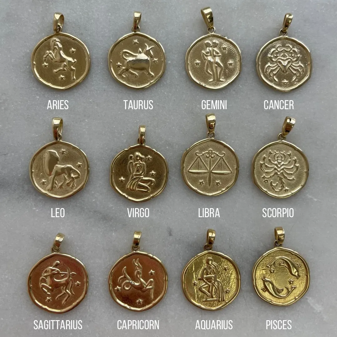 10K Gold Zodiac Disc Charm