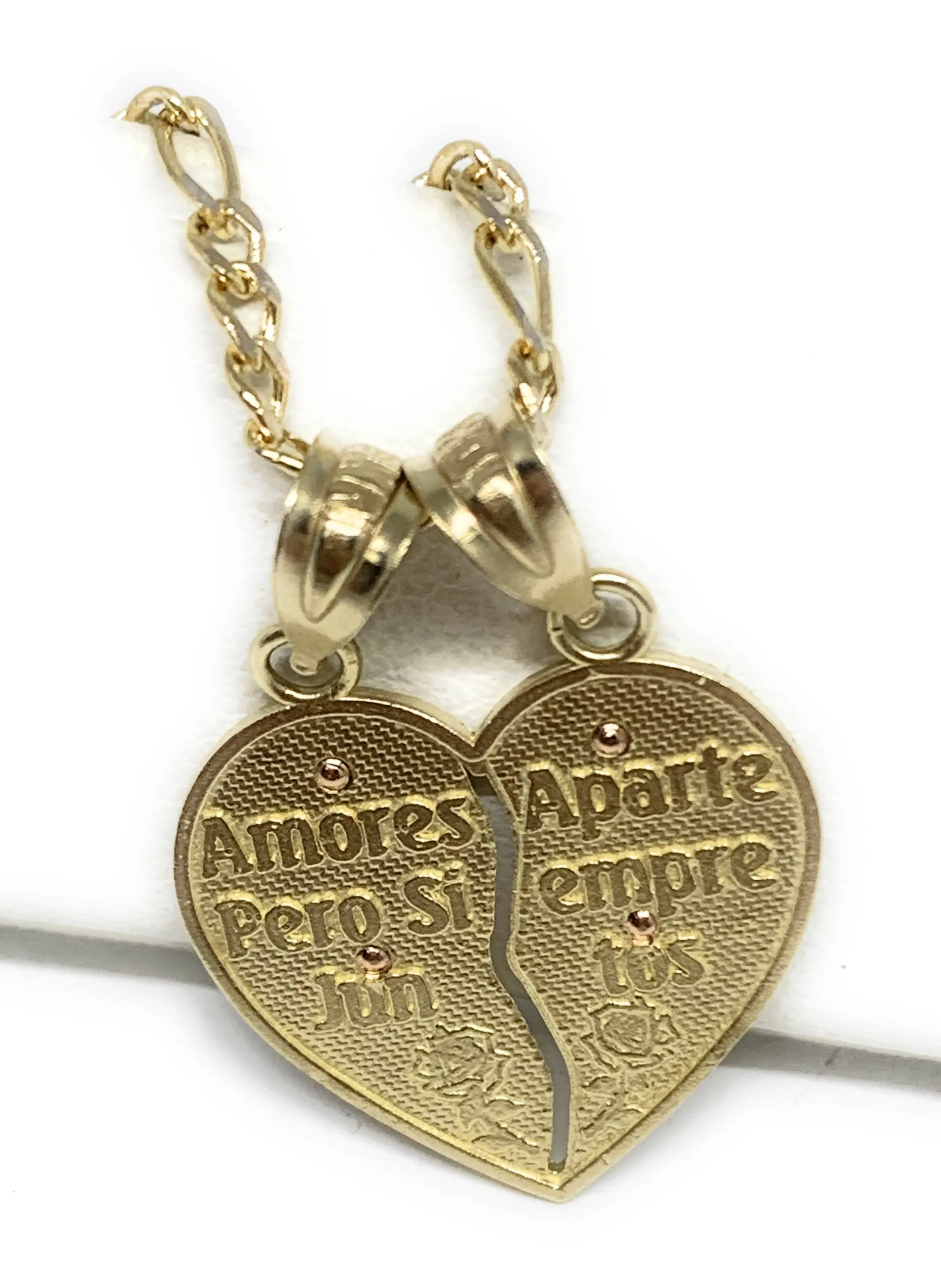 10k Solid Gold Yellow & Rose Gold Double Virrgin Mary Te Amo Heart Split Pendant