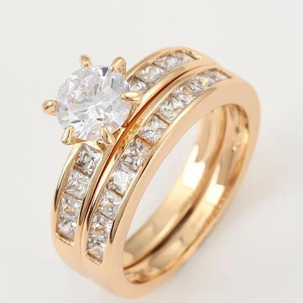 18K Gold plated Wedding Ring Set