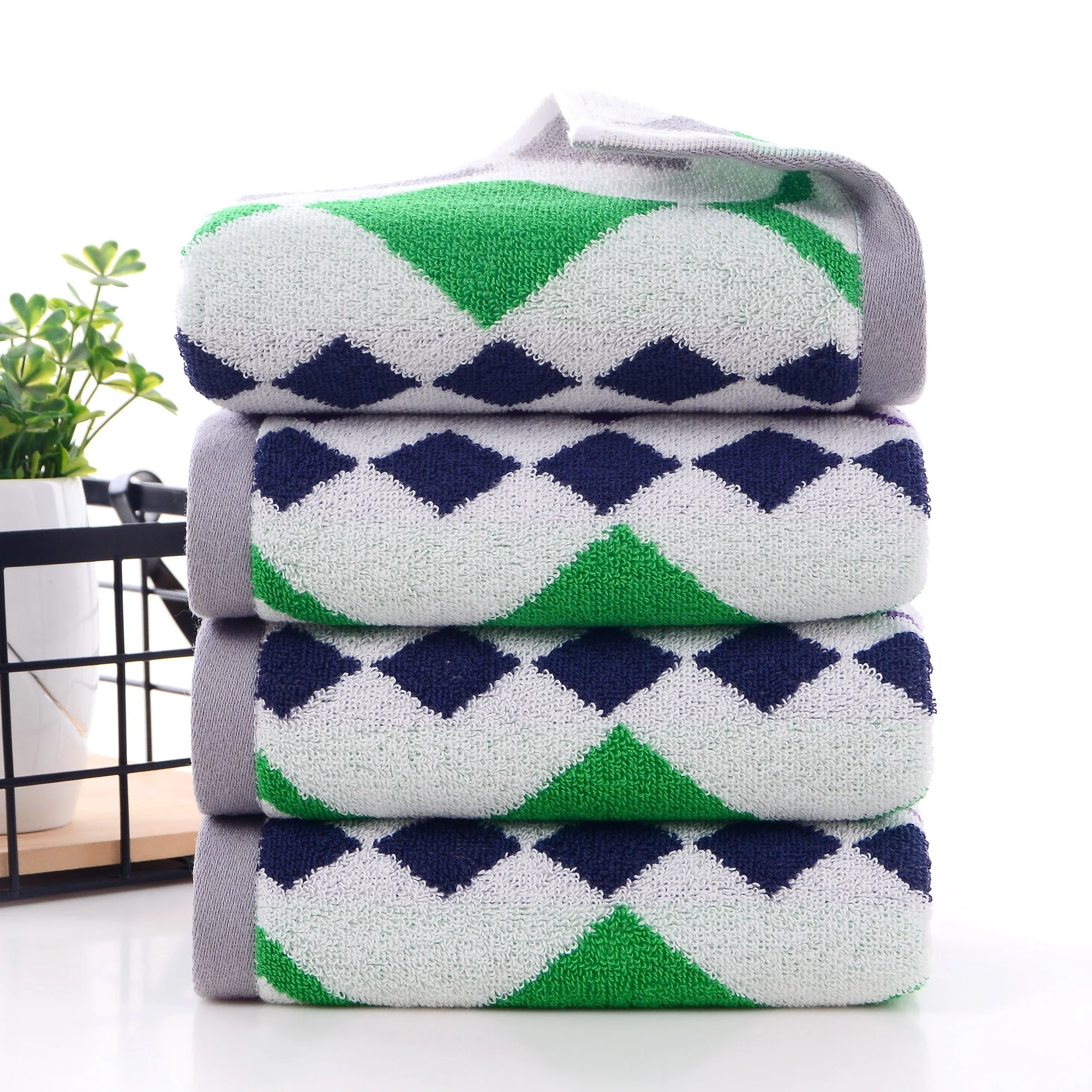 2pc Geometric Hand Towel Set Soft Absorbent Bathroom Accessories