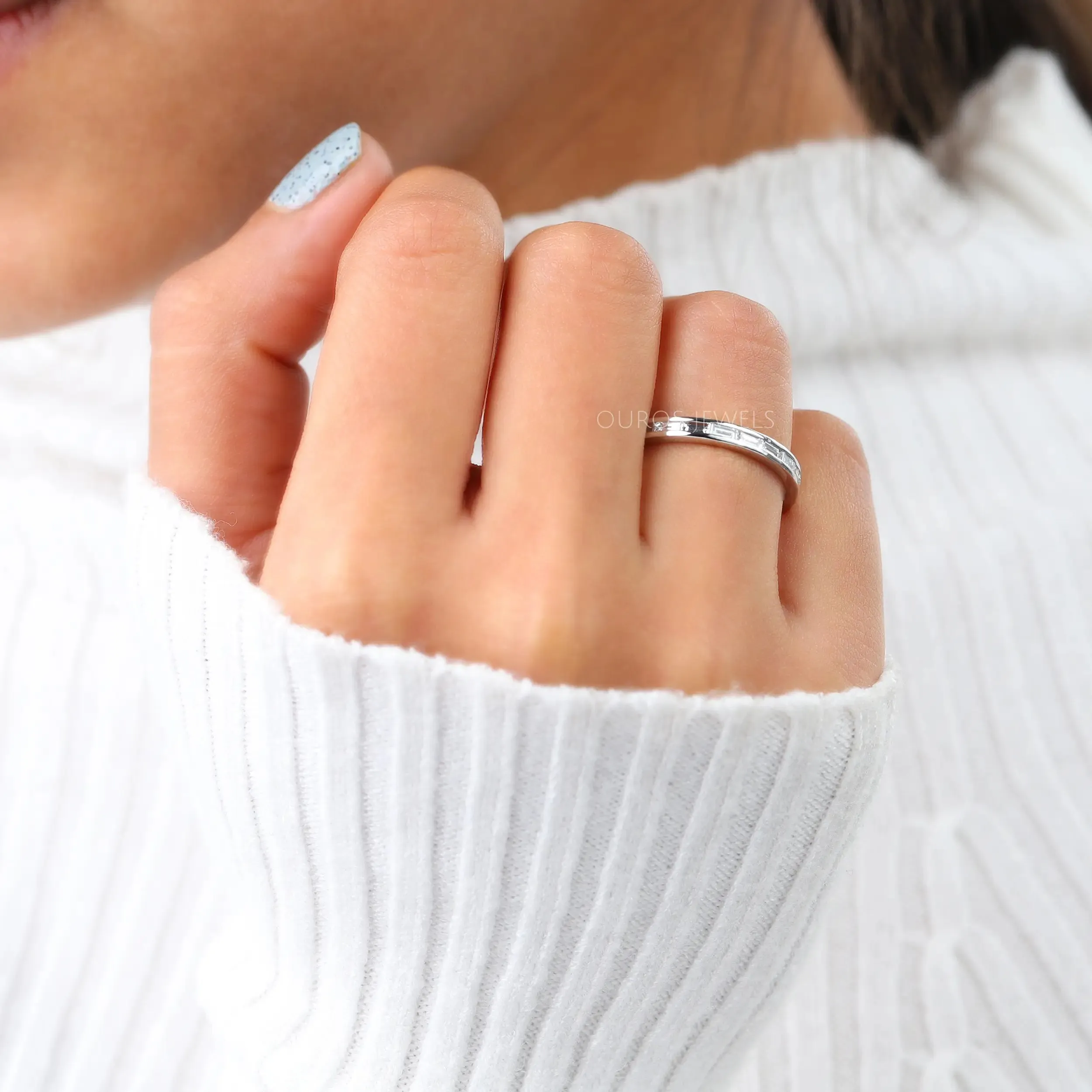 Baguette Diamond Half Eternity Wedding Band