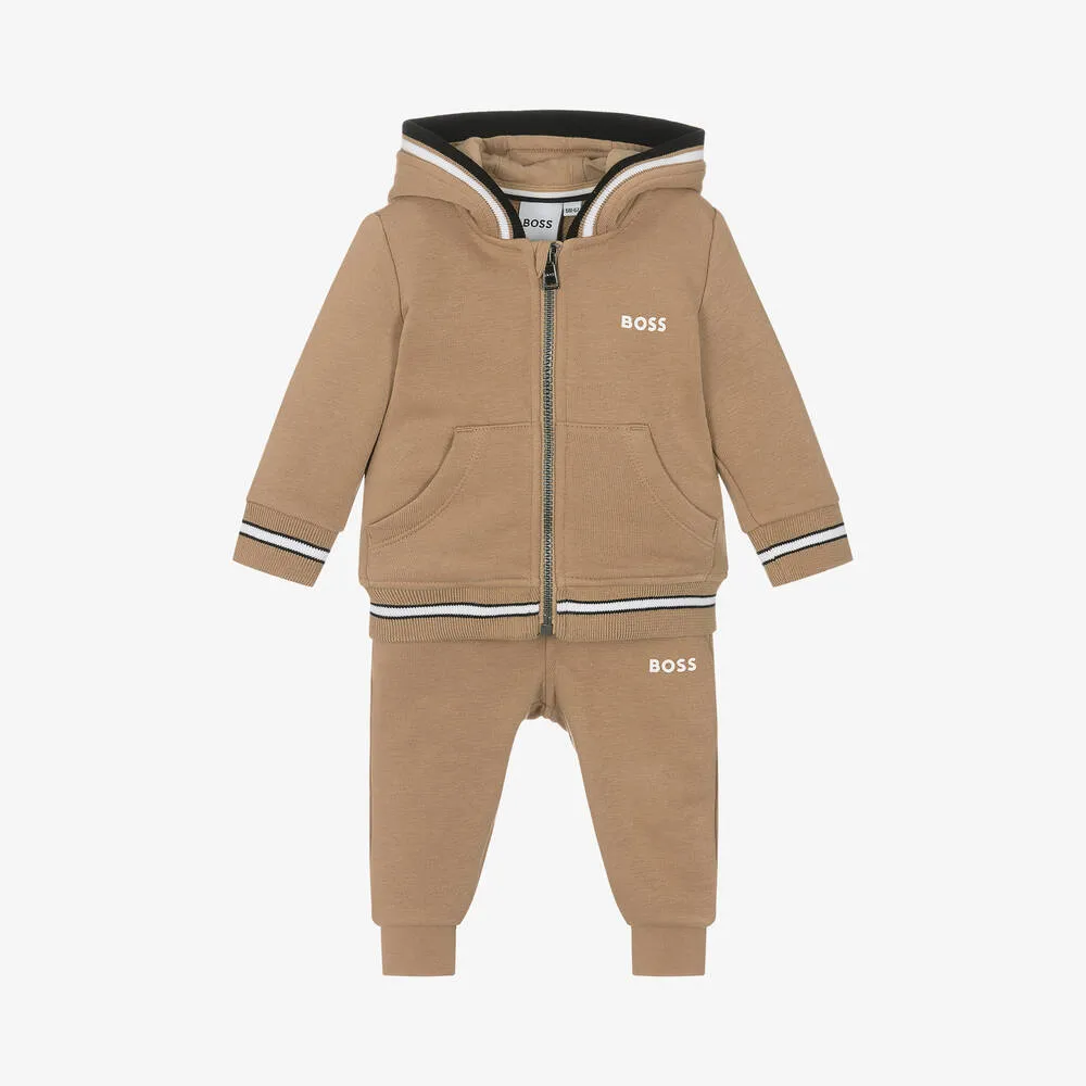 Boys Beige Jersey Tracksuit