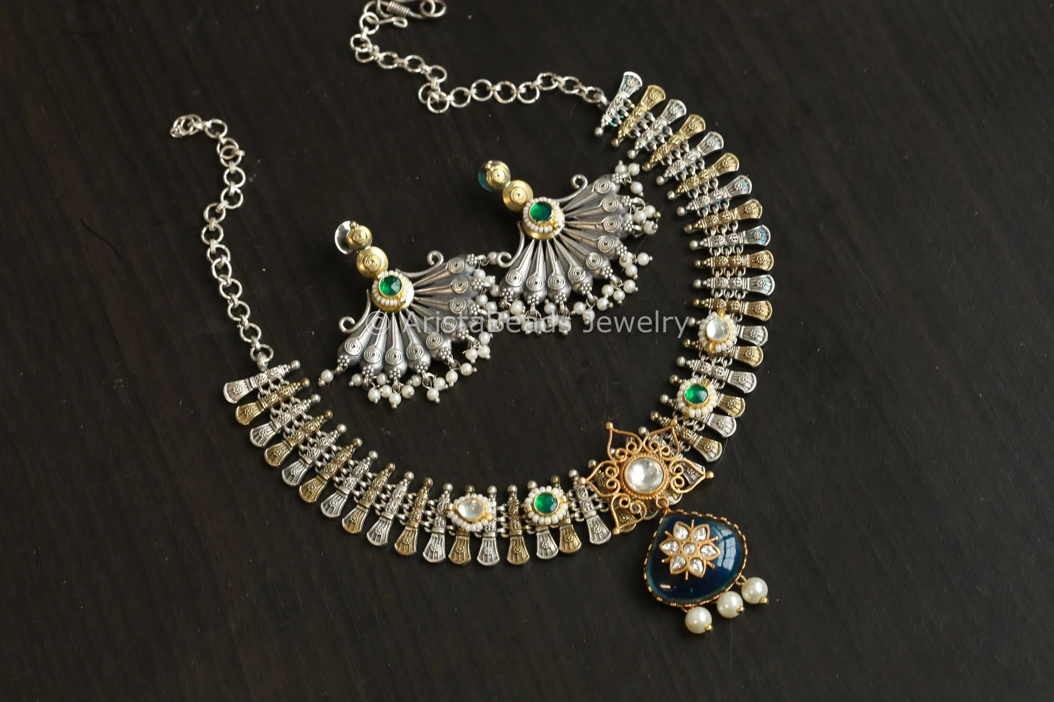 Dual Tone Fusion Kundan Set - Blue (ABJ-N101-67)