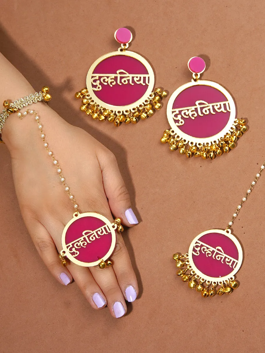 Dulhania Earrings + Maang Tikka + Hathphool Set