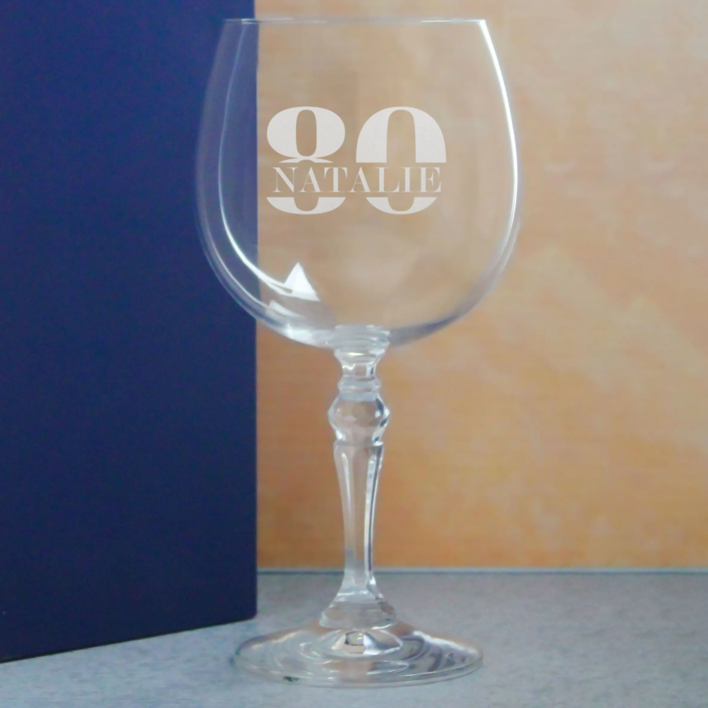 Engraved Crystal Gin and Tonic Cocktail Glass with Name in 80 Design