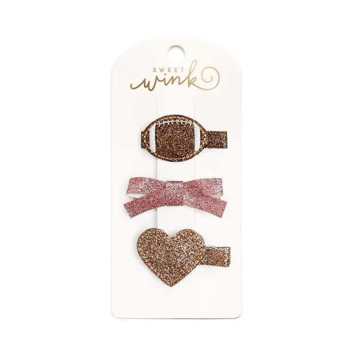 Football Love Hair Clips - Set of 3