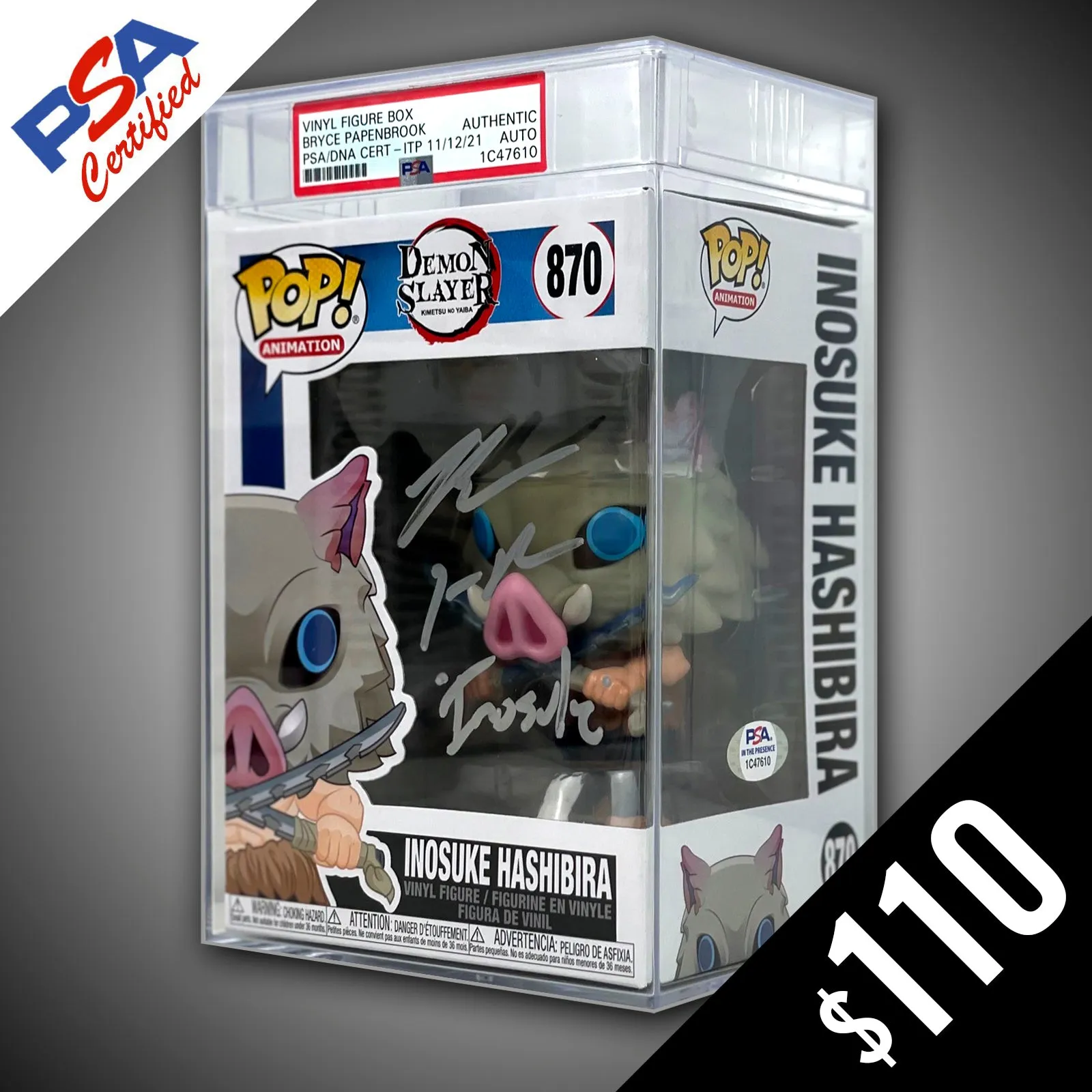 Funko Pop! Demon Slayer: Inosuke (common)- SIGNED by Bryce Papenbrook (PSA Certified)