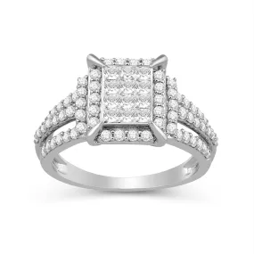 Jewelili 10K White Gold 1.00 CTTW Natural White Round Diamonds Ring
