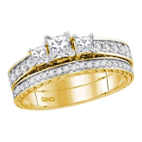 Keene Jewelers 14kt Yellow Gold Princess Diamond Bridal Wedding Ring Band Set 1 Cttw