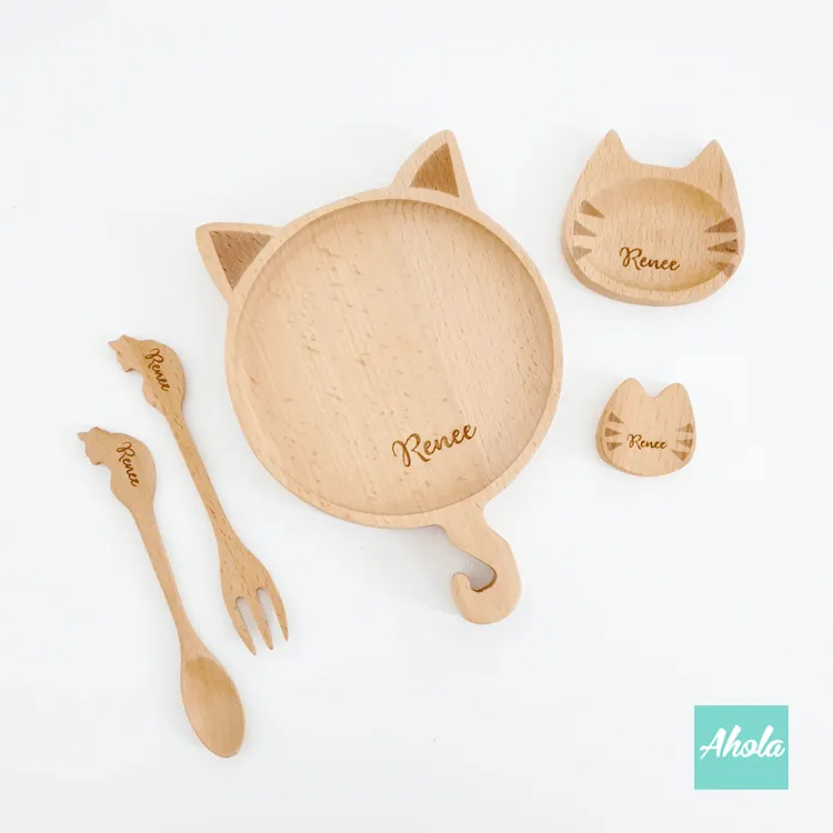 【Meow】Wood Tableware Set 櫸木刻字餐碟餐具套裝