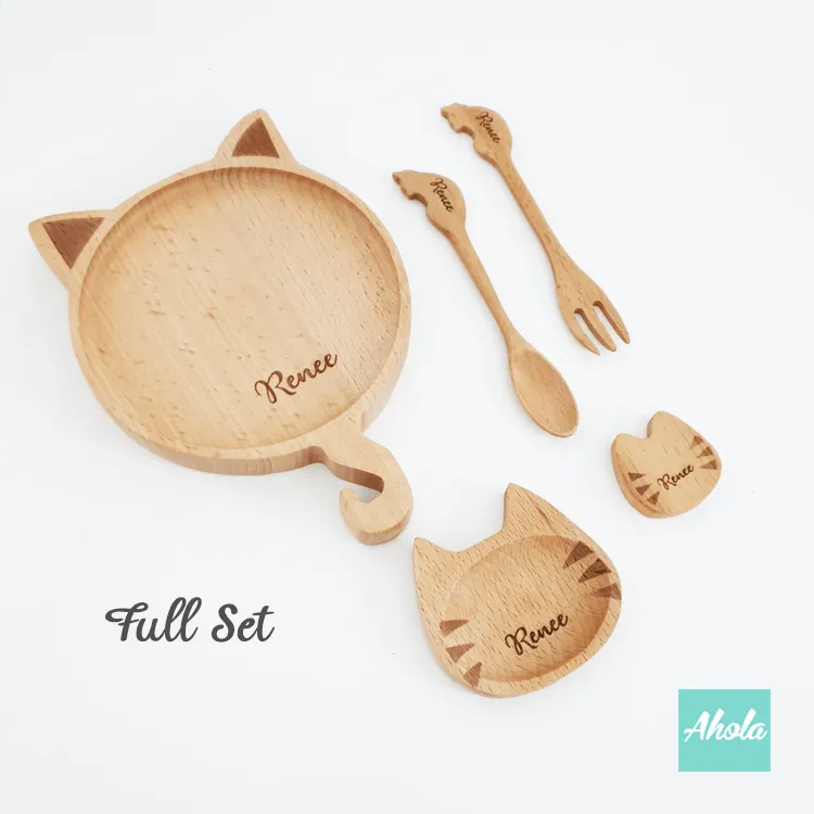 【Meow】Wood Tableware Set 櫸木刻字餐碟餐具套裝