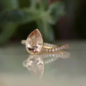 Morganite Pear Cut Bezel Set Diamond Ring