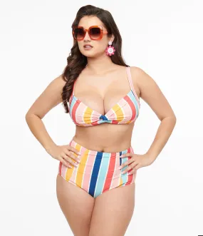 Multicolor Stripe Two Piece Swim Set