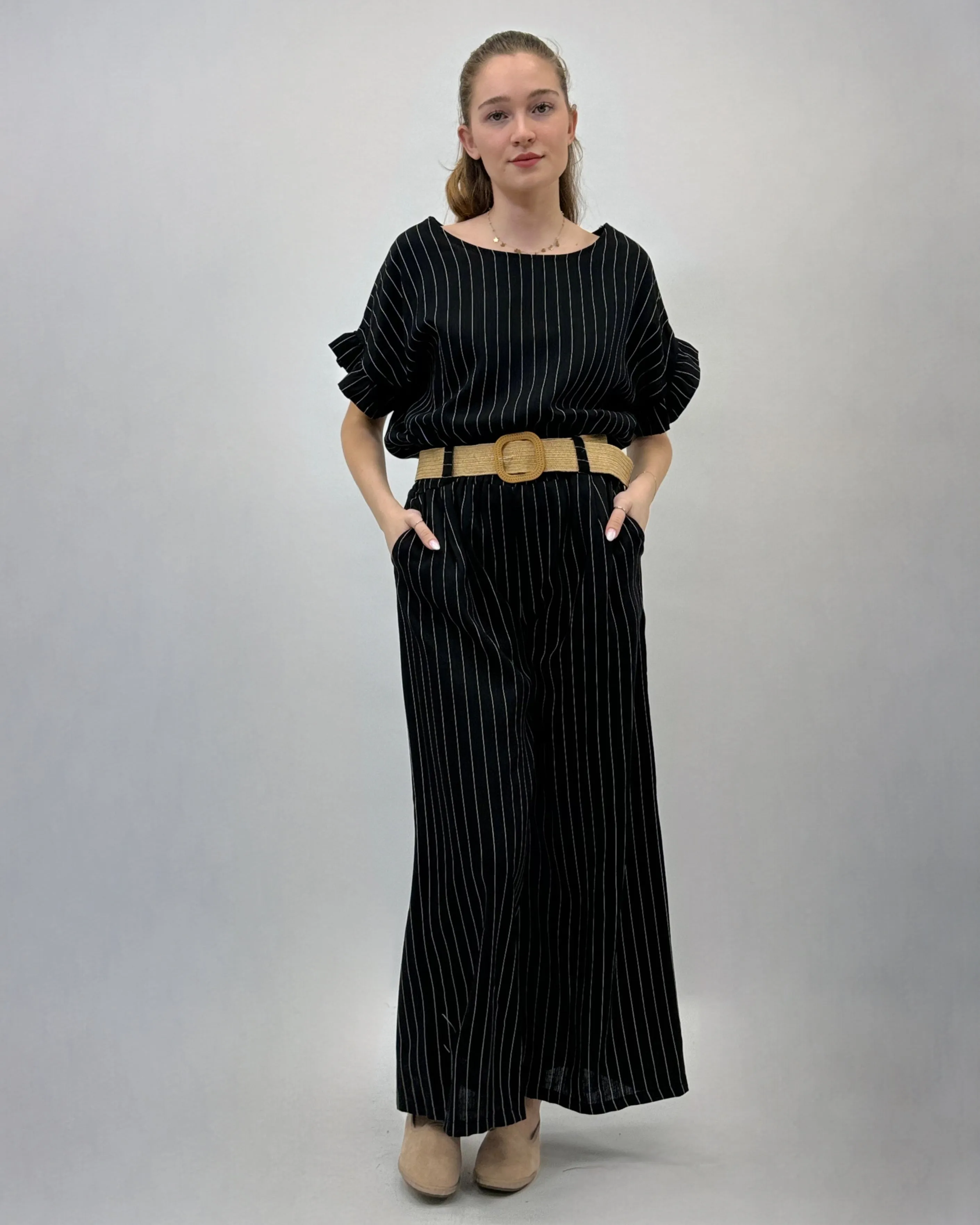 Pantaloni misto lino a righe