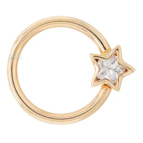Razmatazz Star Bezel Fixed Bead Ring (FBR) in Gold with White CZ