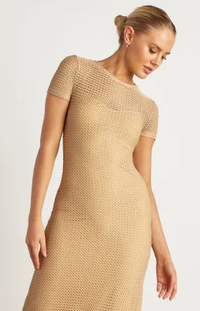 Short Sleeve Crochet Textured Dress with Slip Lining (WDR750B)