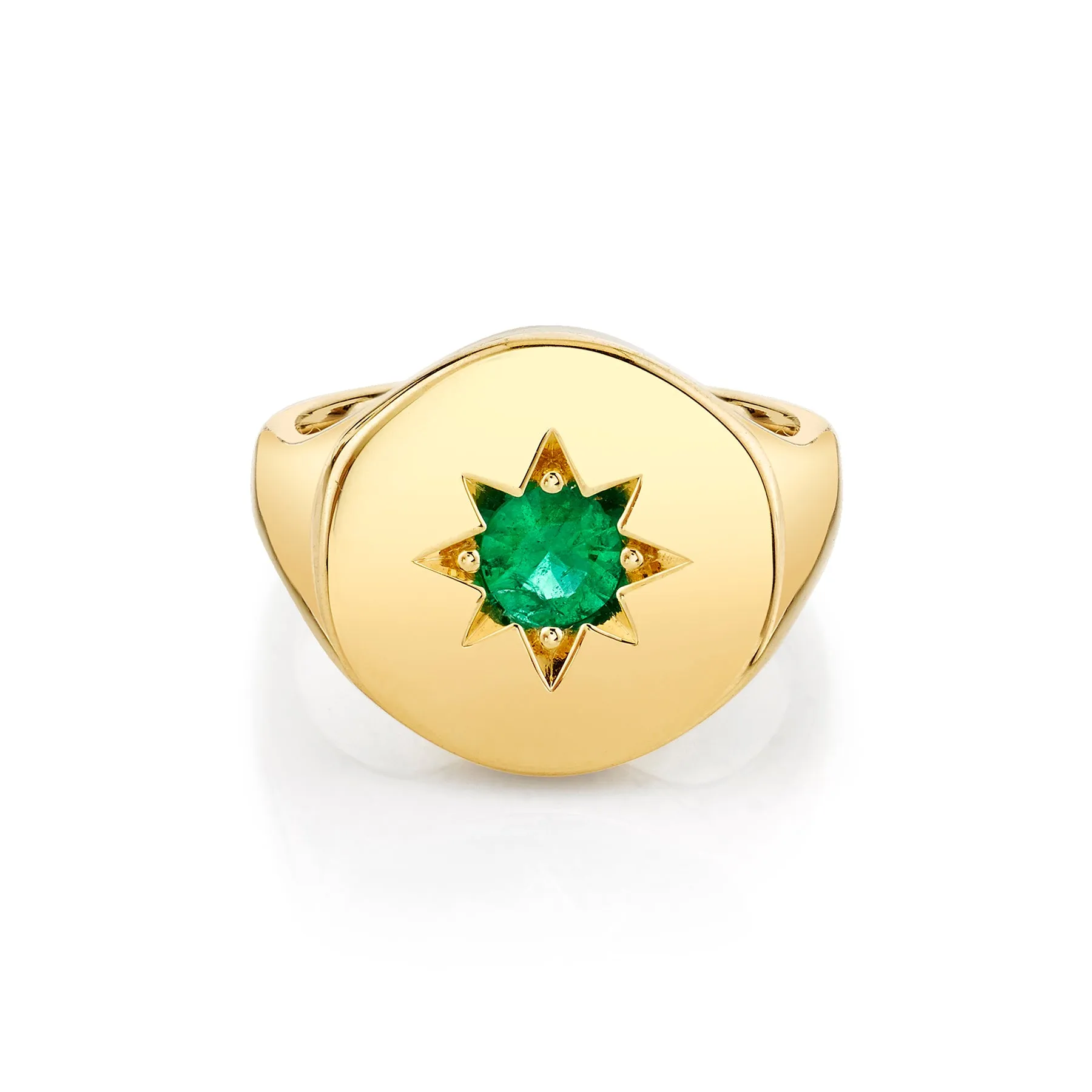 Star Set Signet Ring - Emerald / 14k Yellow Gold