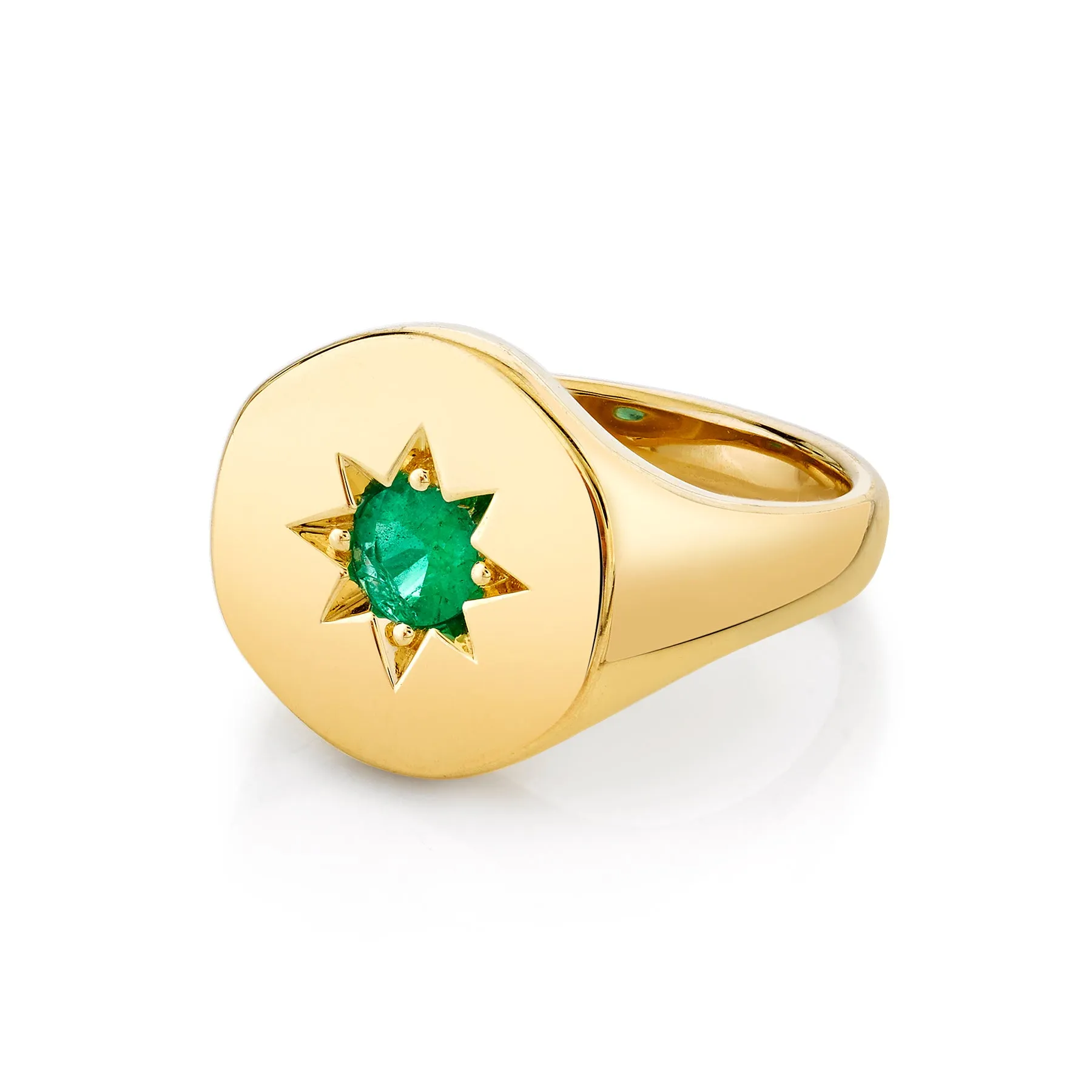 Star Set Signet Ring - Emerald / 14k Yellow Gold