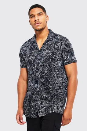 Tall Skull Print Viscose Revere Shirt