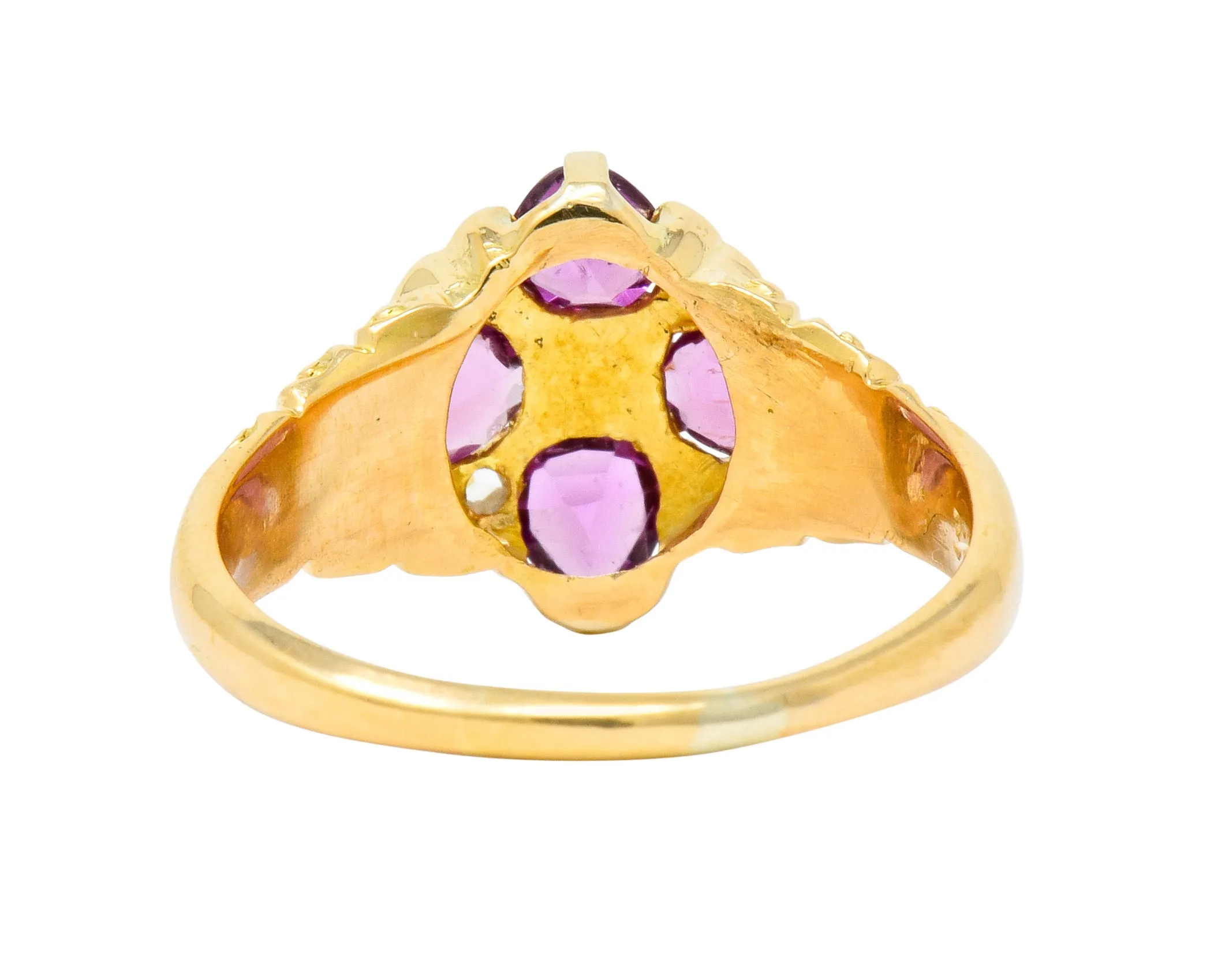 Victorian Rhodalite Garnet Rose Cut Diamond 9 Karat Gold Floral Cluster Ring